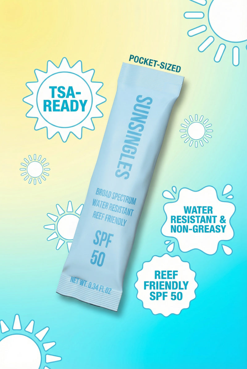 SunSingles Broad Spectrum SPF 50 Travel Size Sunscreen Packets – Water Resistant and Non-Greasy – Oxybenzone & Octinoxate Free – Perfect Party Favors 0.34 Fl Oz (Pack of 10)